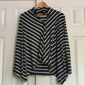 Light long sleeved jacket with black and white striped pattern, size medium